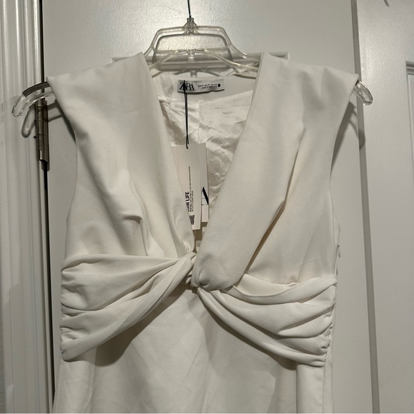 NWT Zara White Mini V-Neck Knotted Dress - Picture 4 of 7